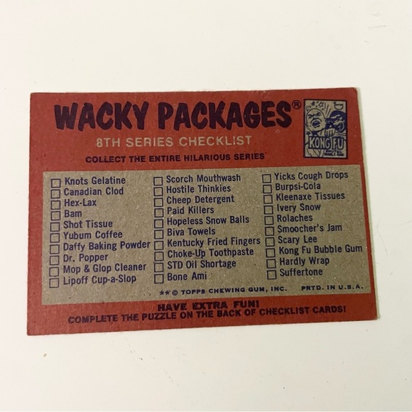 Vintage Wacky Packages Puzzle Checklist Cards Gadzooka and Kong Fu Incomplete - Picture 6 of 13